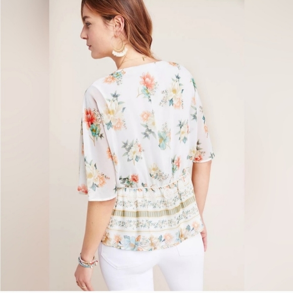 FARM Rio Anthropologie Hestia Peplum Floral Blouse Size Medium - Picture 6 of 11